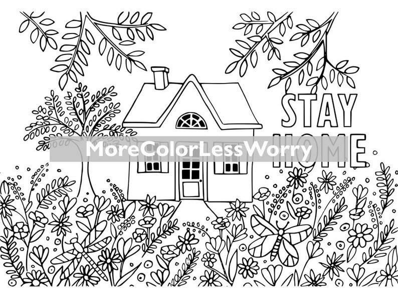 Download Hand illustrated Stay Home Coloring page JPG Download | Etsy