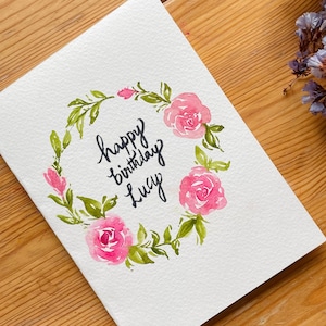 Tarjetas de felicitación y cumpleaños florales pintadas a mano (¡nombre personalizado!) / Feliz cumpleaños personalizado / Tarjeta de agradecimiento / Miss You / Pintado en el Reino Unido