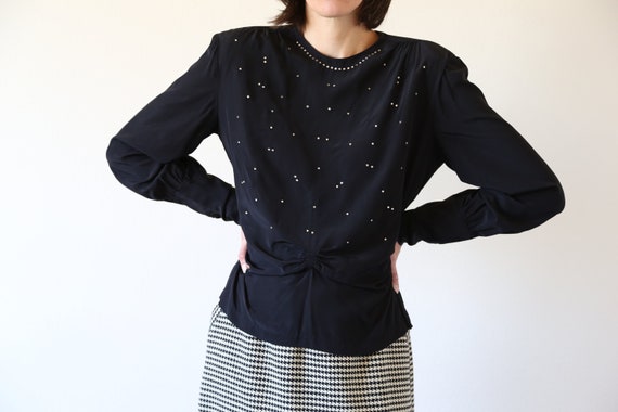 vintage 40s studded smocked silk opera blouse .. s