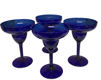 VTG Pier One Colbalt Blue Margarita Glasses Barware Set of 4
