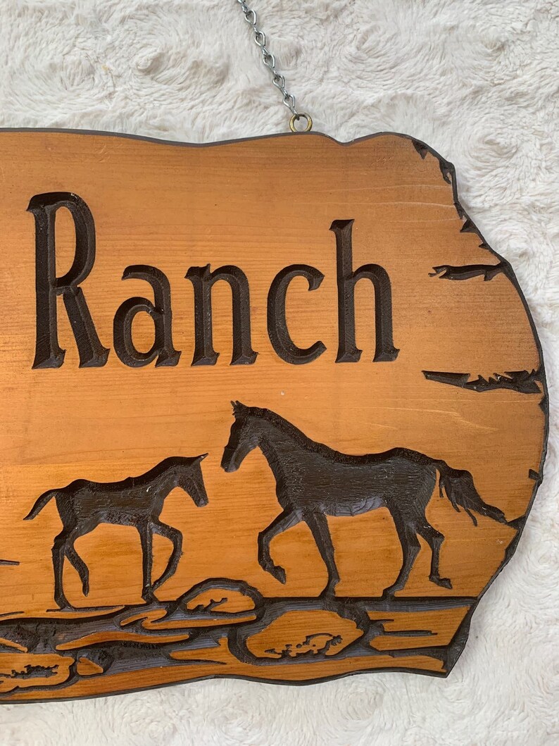 Western Decor Burned Wood KC Ranch Horses Sign With Chain - Etsy