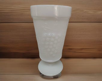 Vintage 8 Oz White Milk Glass Harvest Grape Textured Footed Goblet A-10