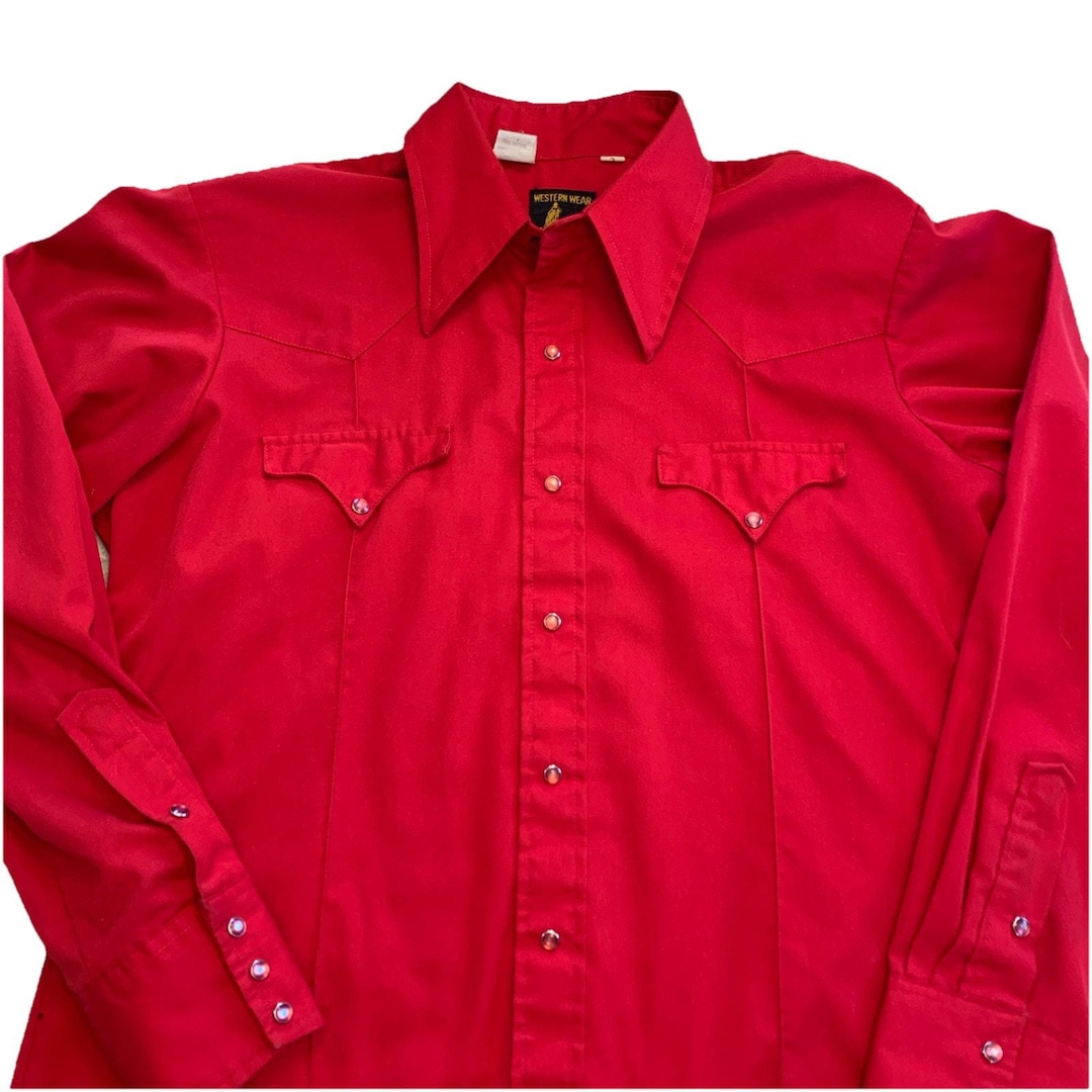 Chemise Vintage Années 70 Sears Western - Denim Noir - Pressions Pearl Snap - Taille L