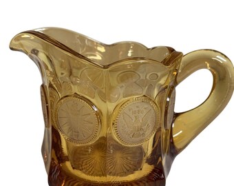 Vintage Fostoria Amber GOLD Coin Glass Creamer Small