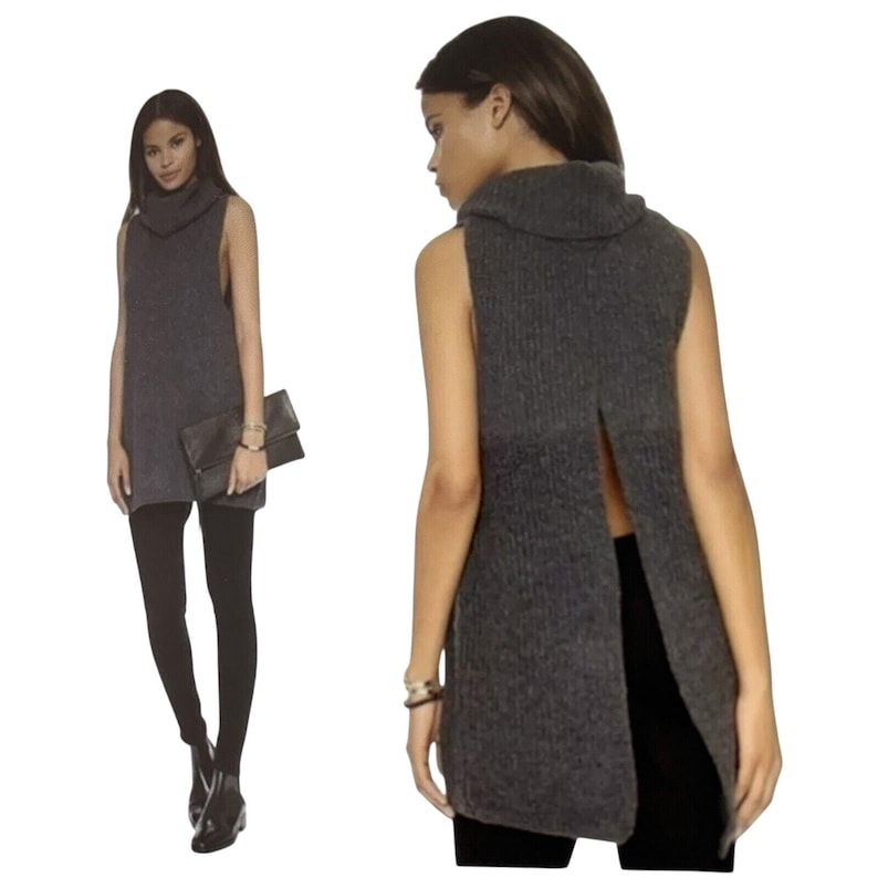 Free People Medium Need It Now Sleeveless Sweater Vest Back Slit Lambswool Grey afbeelding 1