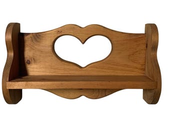 Vintage Country Handmade Wood Trinket Shelf Heart Cutout Cubby 16 Wide