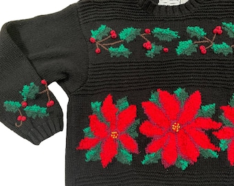 Vintage Croft & Barrow Hand Knitted Christmas Sweater Size L