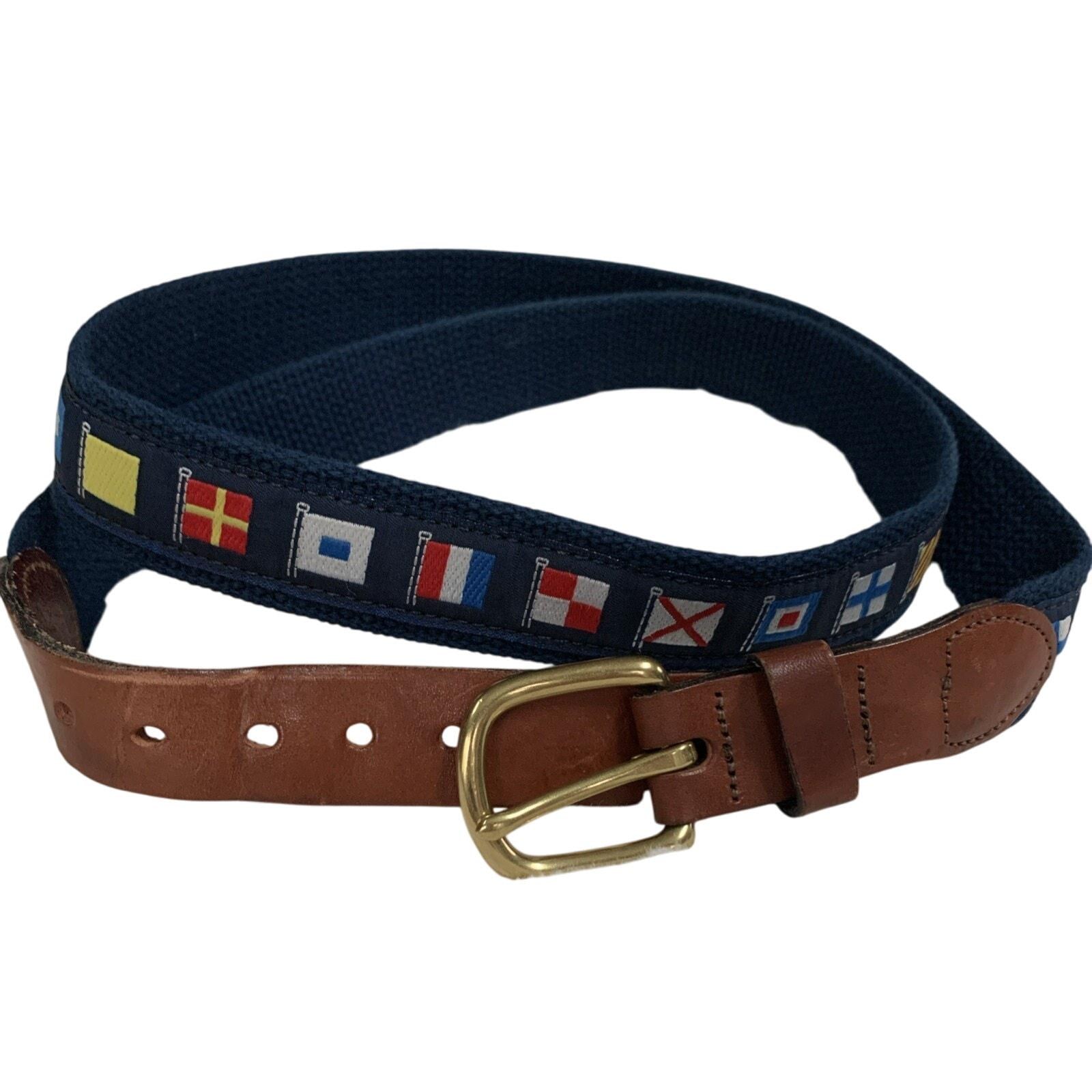 Zep-Pro Mens Leather/Canvas/Ribbon Belt Size 42 Fish Embroidered Navy Blue