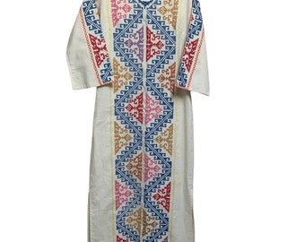 Vintage Handmade Boho Cross Stitch Maxi Dress