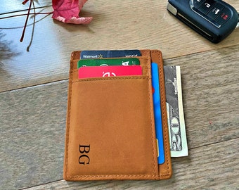 Personalized Leather Cardholder, Custom, Engraved Gift for Valentine's Day, Anniversary, Him, Boyfriend, Dad, Husband Super Slim Men Wallet