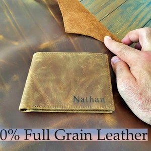 Personalized Leather Mens Wallet, Gift for Father's Day, Dad, Boyfriend, Him Husband, Handwriting Engraved Custom Wallet, Anniversary Gift image 5