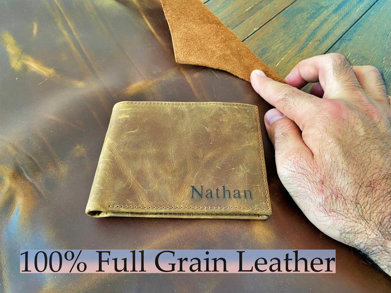 Personalized Leather Mens Wallet, Gift for Father's Day, Dad, Boyfriend, Him Husband, Handwriting Engraved Custom Wallet, Anniversary Gift image 5