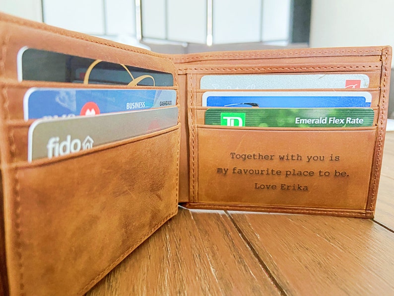 Personalized Leather Mens Wallet, Gift for Father's Day, Dad, Boyfriend, Him Husband, Handwriting Engraved Custom Wallet, Anniversary Gift image 6