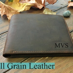 Personalized Leather Mens Wallet, Gift for Father's Day, Dad, Boyfriend, Him Husband, Handwriting Engraved Custom Wallet, Anniversary Gift DARK BROWN