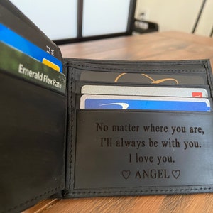 Personalized Leather Mens Wallet, Gift for Father's Day, Dad, Boyfriend, Him Husband, Handwriting Engraved Custom Wallet, Anniversary Gift image 1