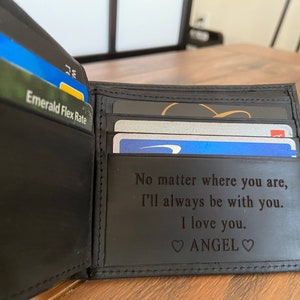 Portefeuille pour homme en cuir personnalisé, cadeau pour Noël, papa, petit ami, lui mari, écriture gravée portefeuille personnalisé, cadeau d'anniversaire