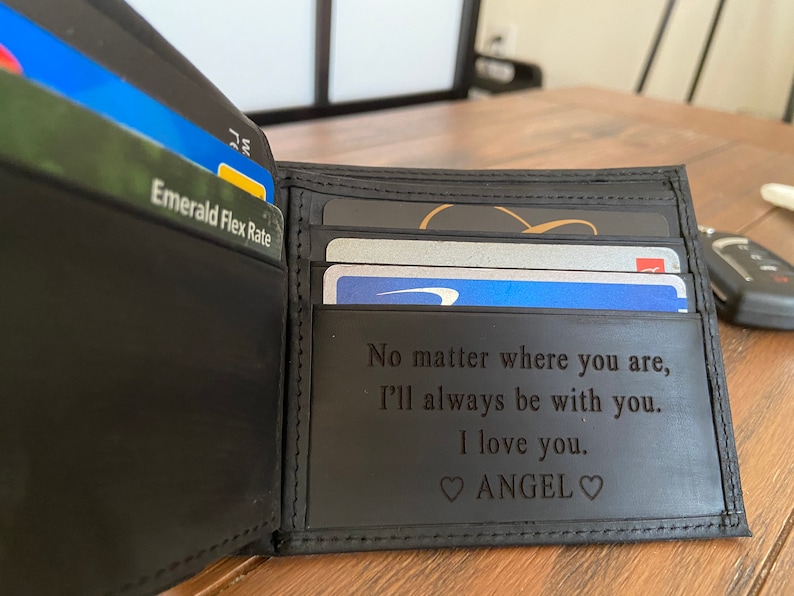 Personalized Leather Mens Wallet, Gift for Father's Day, Dad, Boyfriend, Him Husband, Handwriting Engraved Custom Wallet, Anniversary Gift image 1