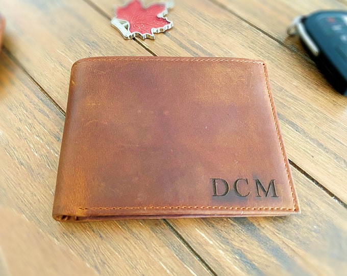 Cartera de cuero súper delgada personalizada para hombre, regalo de graduación, regalo grabado personalizado para aniversario, él, novio, padre, papá, esposo