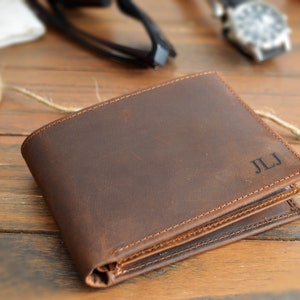 Personalized Leather Mens Wallet, Gift for Father's Day, Dad, Boyfriend, Him Husband, Handwriting Engraved Custom Wallet, Anniversary Gift BROWN