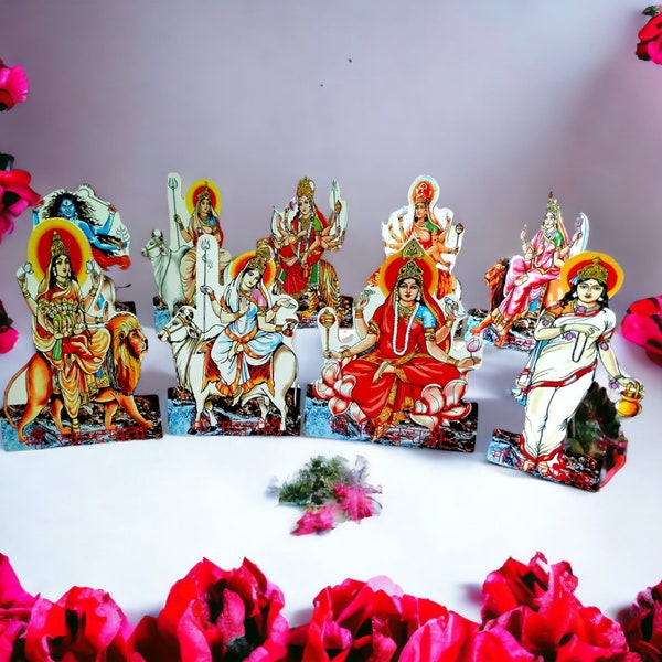 Home Temple & Office Navratri Decoration Nav Durga Wooden MDF Set