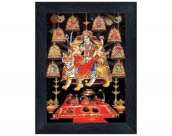 Hinduistische religiöse Mata Sherawali Maa Holz-Fotorahmen mit Acrylplatte, 20,3 x 15,2 cm