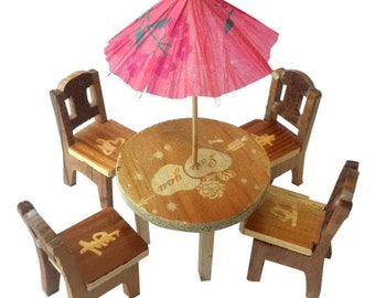 Home Decor Wooden Chair and Table Set for Kids-Toy Gift For Her