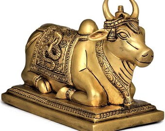 Puja Astadhatu Brass Nandi Bull Idol For Home Temple/ Decorative Brisabh Nandi Idol