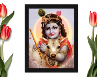 Holz-Fotorahmen für Zuhause und Büro, Gopal Kishna – Lord Hindu God Religious