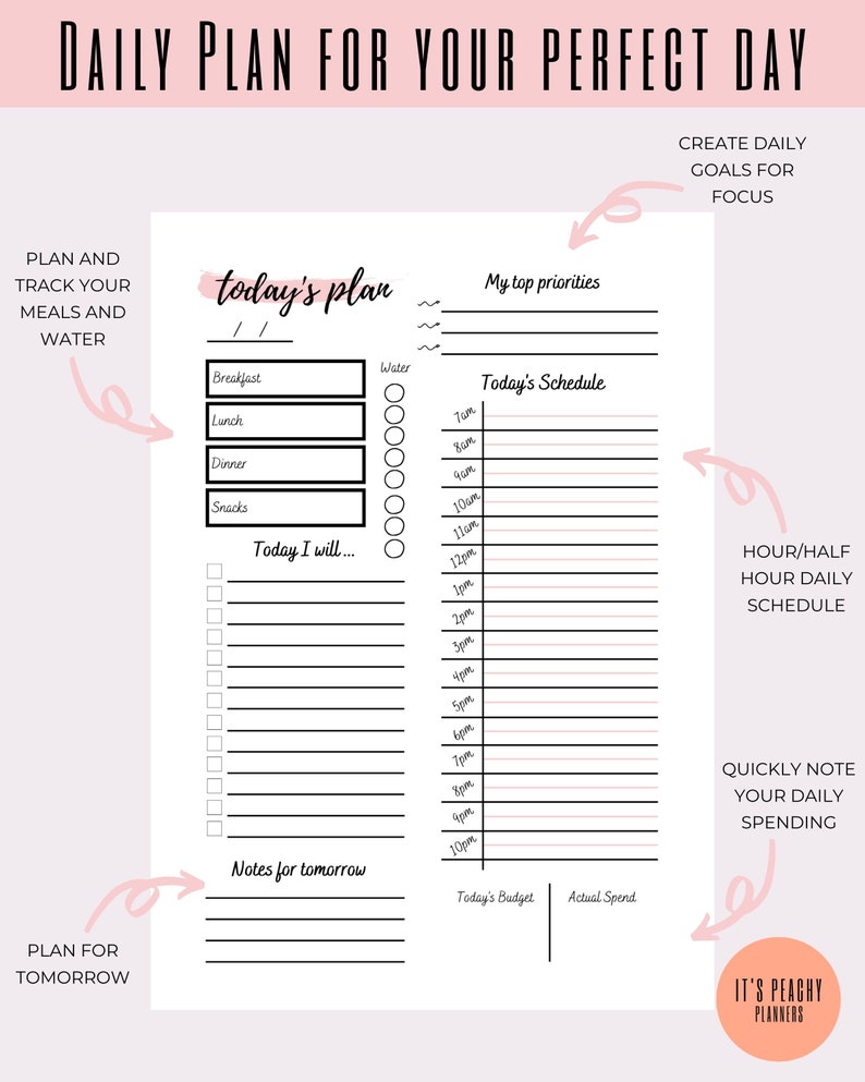 Daily Planner Printable Daily to Do List With Hourly | Etsy UK