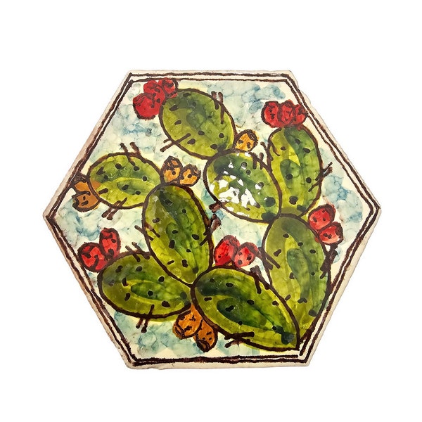 Hexagonal Caltagirone Ceramic Tile 18 x 18 cm with prickly pears