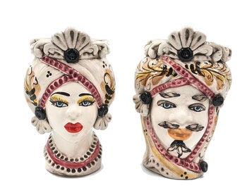 Sicilian Moor's Heads in Caltagirone Ceramics, height 20 cm, handcrafted product, signed by fire