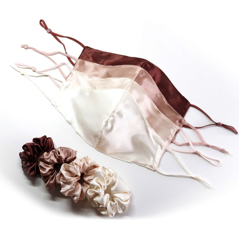 100% SILK FACE MASK / 4 Reusable face mask - 4 Scrunchie
