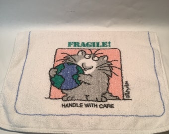 Sandra Boynton Cat Earth Fragile Handle With Care Hand Towel VINTAGE COTTON