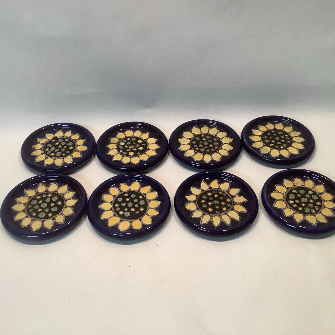8 Eduardo Vega Artesa Girasol Azul Coasters Sunflower Cobalt Blue HAND ...