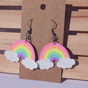 Rainbow Earrings, Glitter Rainbow Earrings, Pride Earrings, Neon Rainbow Earrings, Rainbow Baby Gift, Rainbow, Rainbow Jewelry, Two-Sided