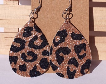 Leopard Print, Cheetah Print, Glitter Leopard Print Earrings, Animal Print Earrings, Leopard Print Earrings, Two-sided Earrings