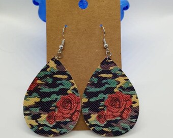Small Camo EarringsCamouflage Cork Teardrop EarringsMilitary Lightweight EarringGift for Her under 10Statement Dangle and Drop Earrings