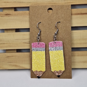 Pencil Earrings, Glitter Pencil Earrings, Pencil Shape Earrings, Teacher Earrings, Teacher Gift, New Teacher Gift,