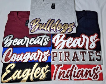 Kundenspezifisches Puff-Glitter-Team-T-Shirt, Schulgeist-Shirt