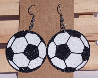 Soccer Earrings, Soccer, Soccer Mama, Glitter Soccer Earrings, Sports Earrings, Soccer Player Jewelry, Soccer Gift, Two-Sided