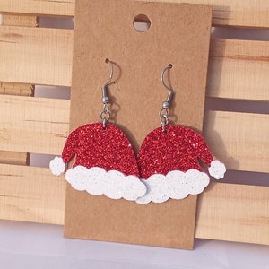Santa Hat Earrings, Glitter Santa Hat Earrings, Holiday Earrings, Christmas Earrings Santa Earrings, Santa Hat Earrings
