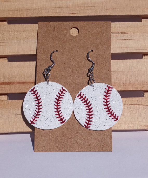 Baseball Earrings, Baseball, Baseball Mama, Glitter Baseball Earrings, Sports Earrings, Baseball Jewelry, Gameday Baseball, Two-Sided