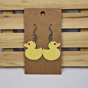 Duck Earrings, Glitter Duck Earrings, Ducky Earrings, Duckie Earrings, Ducks, Duckies, Bird Earrings, Two Sided Earrings