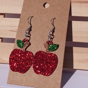 Apple Earrings, Glitter Apple Earrings, Apple Shape Earrings, Teacher Earrings, Teacher Gift, New Teacher Gift