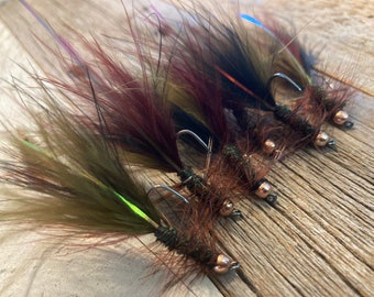 1/2 Dozen (x6) Handmade Woolly Bugger Flies Bead-head Tungsten - Thin Mint
