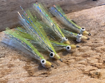 1/2 Dozen (x6) Super Hair Clouser Minnow - Chartreuse & White