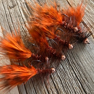 1/2 Dozen (x6) Handmade Woolly Bugger Flies  Bead-head Tungsten - Rusty Craw