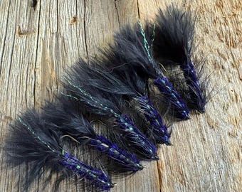1 Dozen (x12) Handmade Woolly Bugger Flies - Purple Black