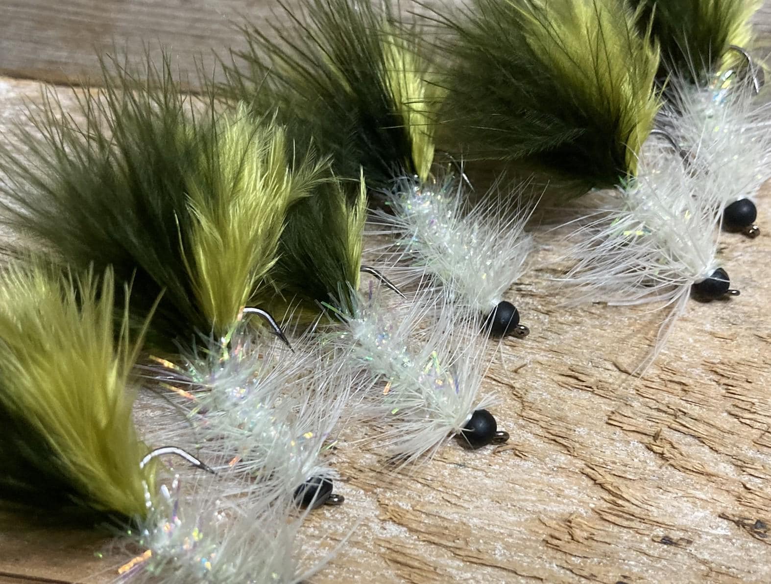 1/2 Dozen (x6) Handmade Woolly Bugger Flies Bead-head Tungsten - Emerald Shiner
