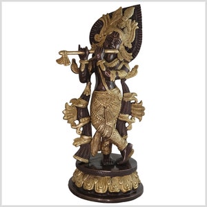 Beautiful Krishna with flute brass copper-plated 34 cm 3,3kg
